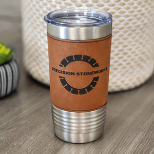 20 Ounce Stainless Steel Leather Wrapped Tumbler - Customized Business Promotional Drinkware - rawhide