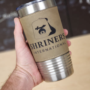 20 Ounce Stainless Steel Leather Wrapped Tumbler - Customized Business Promotional Drinkware - Light Brown