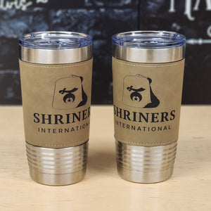 20 Ounce Stainless Steel Leather Wrapped Tumbler - Customized Business Promotional Drinkware - Light Brown