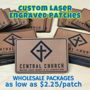 Custom Laser Engraved Leather or Acrylic Patches - Wholesale Packages