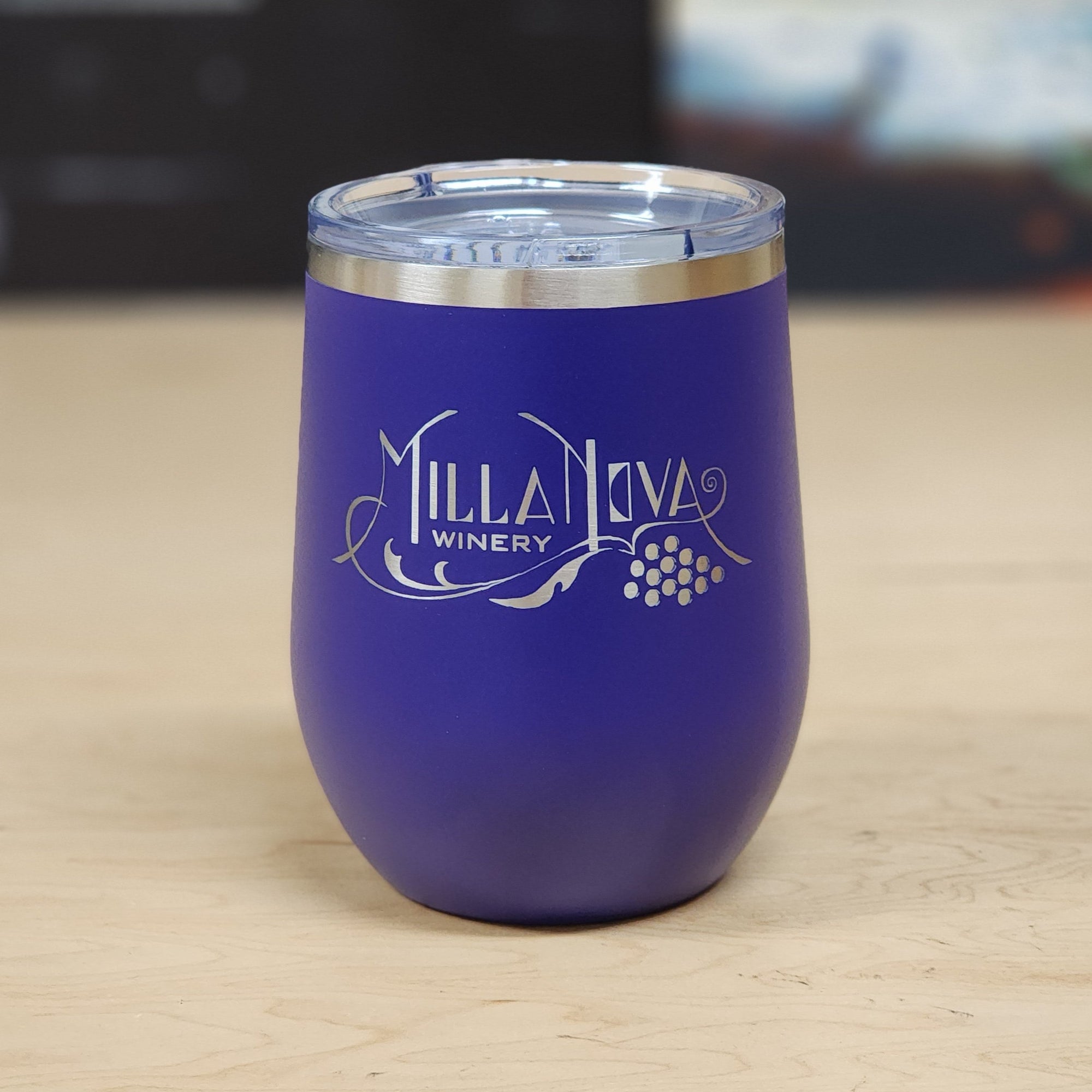 Laser Engraved Stainless Wine Stemless Tumbler 12oz purple