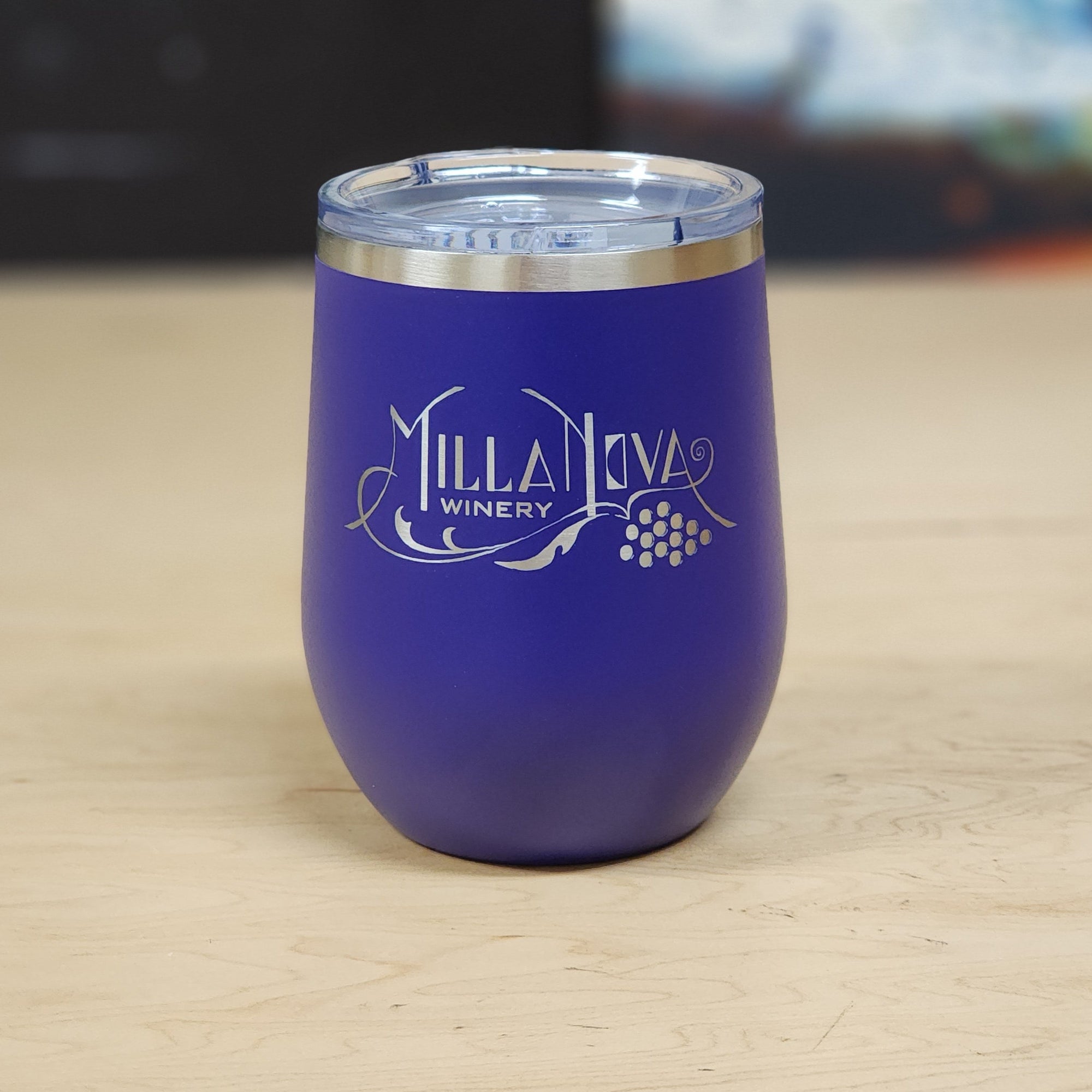 Laser Engraved Stainless Wine Stemless Tumbler 12oz purple