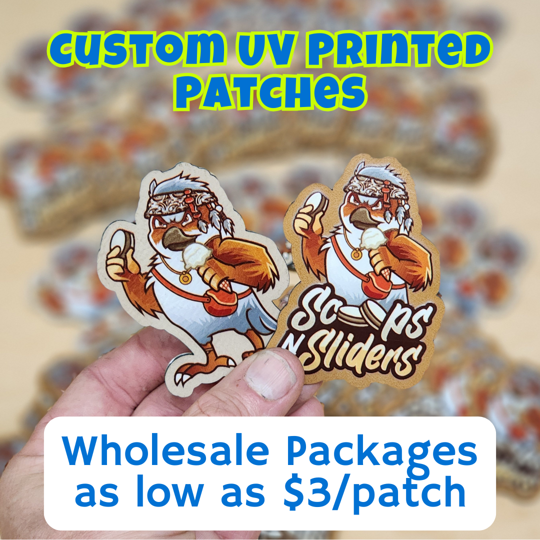 Custom UV Printed Leather or Acrylic Patches - Wholesale Packages